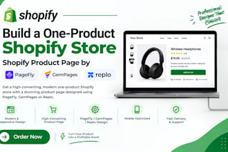build one product shopify store, shopify product page by pagefly,gempages