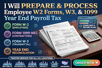 prepare and process employee w2 forms, w3, and 1099 year end payroll tax