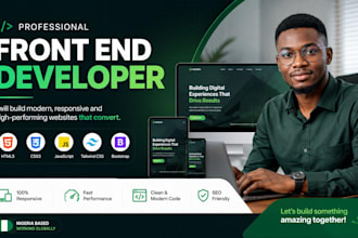 be your front end developer using HTML, CSS, javascript, react js, vue, angular