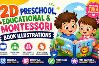 create 2d preschool, educational and montessori book illustration