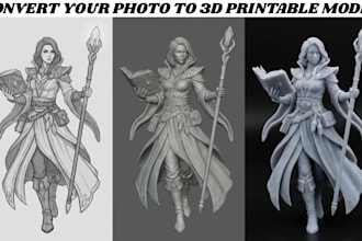 convert 2d image to 3d model, custom miniature, 3d figure, character 3d printing