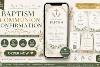design baptism invitation, first communion, confirmation and christening card
