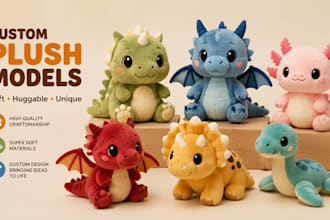 design custom 3d plush toy, plushie, stuffed animal character, dragon plush toy