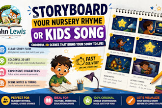 storyboard your nursery rhyme or kids song with colorful 2d scenes