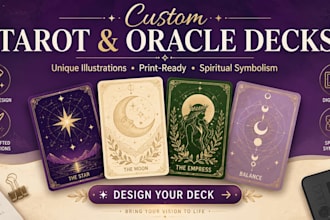 design a custom tarot and oracle deck with unique illustrations
