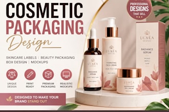 design cosmetic packaging, skincare labels, and beauty product packaging