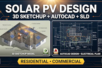 design solar pv system with 3d sketchup, autocad and electrical drawings
