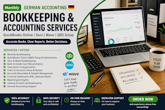 monthly german accounting on quickbooks online bookkeeping wave, xero qbo setup