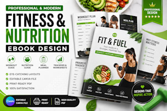 fitness ebook design, nutrition guide, meal planner and canva workout workbook