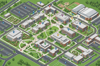 design campus map, university, park map, school and facility wayfinding maps