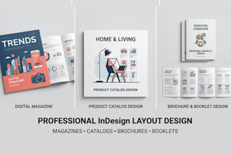 design digital magazine, product catalog, postcard brochure, booklet in indesign