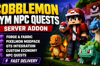 cobblemon gym npc quests server addon forge fabric pixelmon modpack gts economy