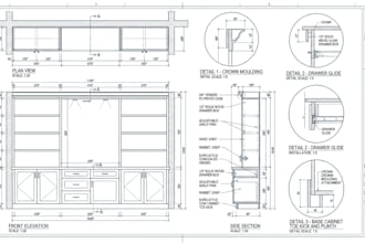 create custom millwork shop drawing, cabinetry and furniture autocad drawing