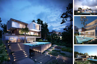 create realistic architectural visualization and exterior renders