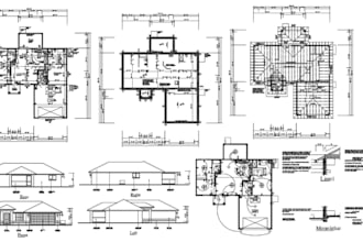 draw autocad 2d architectural floor plans, elevations and sections