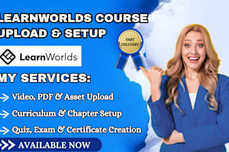 upload course content build curriculum setup quizzes on learnworlds
