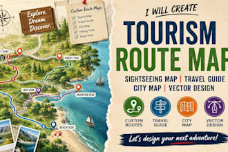create tourism route map, sightseeing map, travel guide, city map, vector design