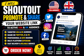 shoutout promote your website and share link to active USA UK  250k audience