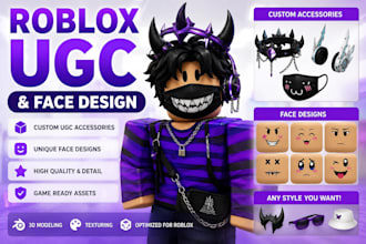 create custom roblox ugc, avatar accessories and face designs