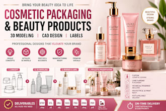 design cosmetic packaging, beauty products, 3d modeling, cad and labels