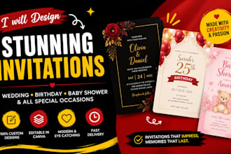 design custom party invitation wedding, graduation, birthday on canva templates