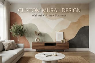 create custom mural wall specific design and mockup artwork for restaurant walls