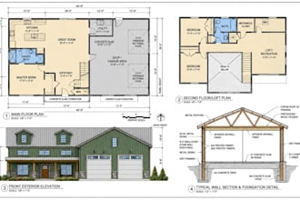 create architectural plans, house plan and construction drawing for barndominium