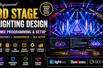 create 3d stage lighting design, dmx programming lightkey, showxpress, qlc setup