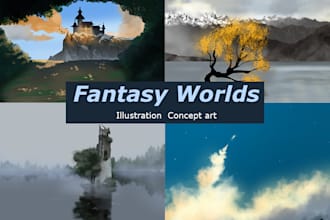 create fantasy enviroments, digital illustration and concept art
