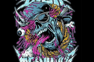 create a retro skull horror t shirt logo design with attitude