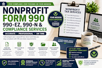 prepare nonprofit form 990, 990ez, annual tax return and compliance