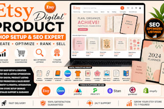 create and setup etsy digital product store and listings
