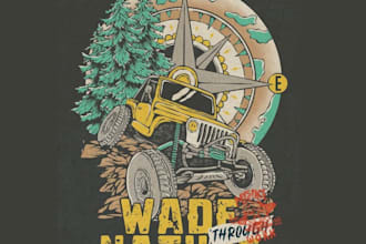 create a vintage off road jeep logo with rugged custom artwork