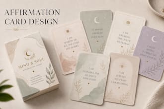 design custom affirmation card, oracle card, thank you card, card deck box