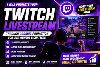 promote your twitch livestream through organic for live viewers and chatters
