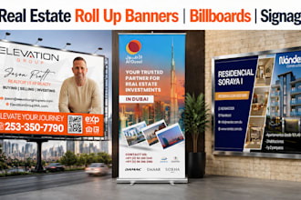 design real estate roll up banner, billboard signage, retractable banner design