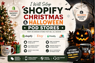 setup shopify christmas store halloween shopify pod store, print on demand store