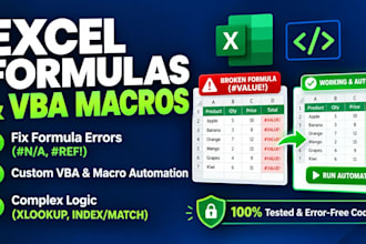fix excel formulas, create custom vba macros and automation