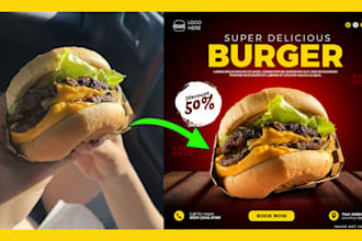 design social media posts, instagram ads, and food banners