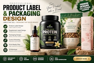design product label, supplement label with product packaging design
