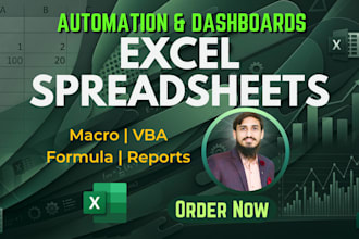 design custom excel spreadsheet, automation, and dashboard