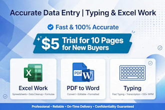 do fast data entry,excel entry,typing,copy paste trial available just 5