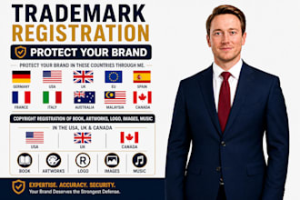 represent you and file trademark registration in USA UK europe, trademark search