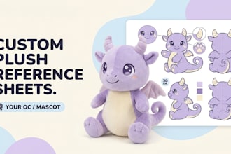 draw custom plush toy reference sheet and sewing pattern tech pack