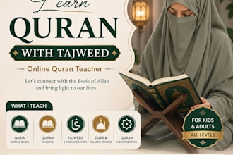 teach quran with tajweed, qaida, memorization and islamic studies