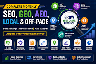 monthly SEO GEO aeo local and off page