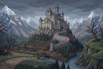 draw pixel art scene and background for your game or project