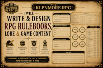design rpg rulebook layout, tabletop rpg board game manual, game deck card game