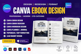 design editable canva ebooks, journals, workbooks and worksheets