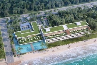remodel beachfront resort,complex building,lodge property visual,tropical garden